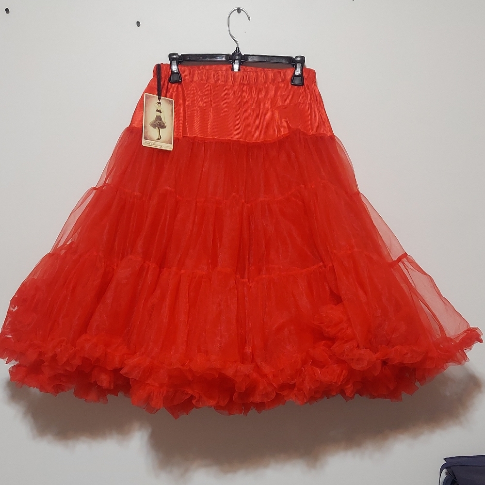 Hell Bunny Vibrant Red Layered Ruffled Penelope Petticoat Midi Skirt